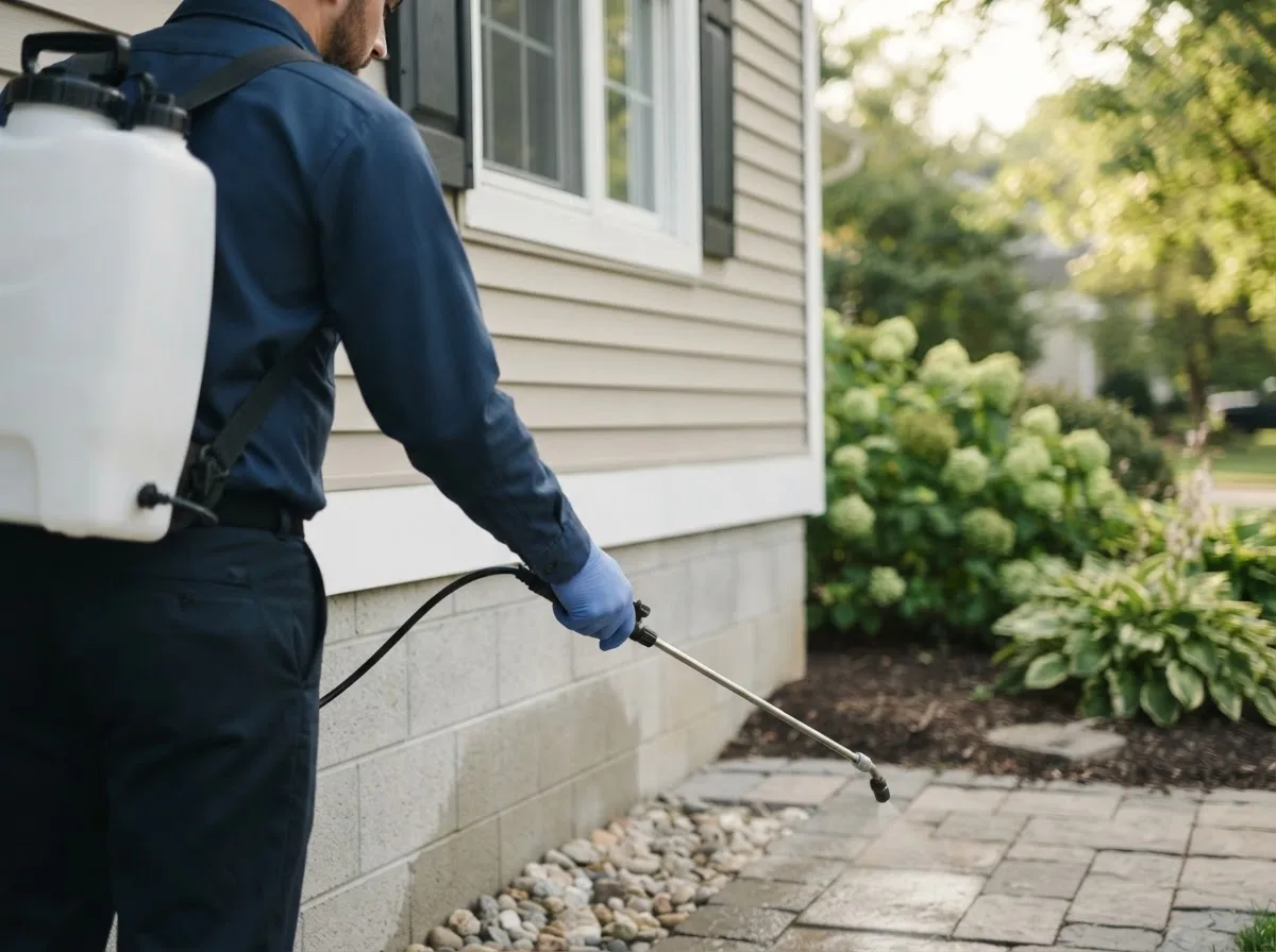Pest control technician inspecting a home in Chalk Hill, PA